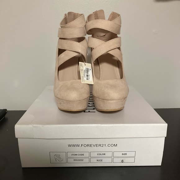 NWB Forever 21 Strappy Nude Platform Stilettos - Picture 1 of 6